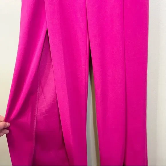 Bebe Sweetheart Neck Sleeveless Scuba Crepe Slit Jumpsuit Fuchsia Pink XS NWT - Picture 13 of 13